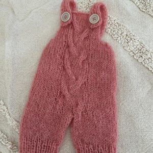 Pu&ograve; includere: Una tutina in maglia color rosa polvere con un motivo a trecce centrale, due bottoni circolari di colore chiaro sulle spalline e polsini a coste sulle aperture delle gambe. Il capo &egrave; realizzato in un filato morbido e soffice.