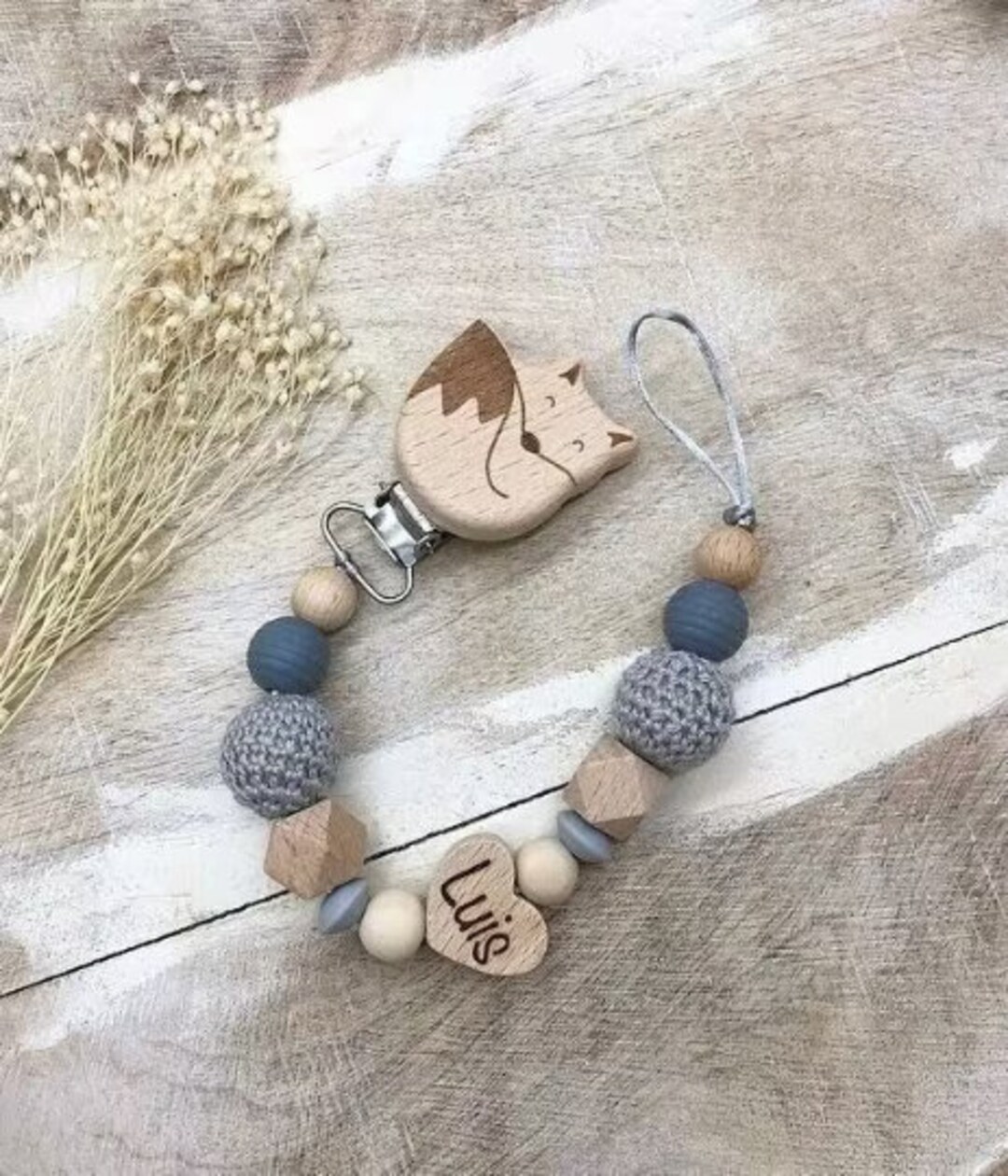 Personalisierte Schnullerkette Mit Namen - Babygeschenk Zur Geburt & Taufe (Fuchs Orange) Für Mädchen & Jungen