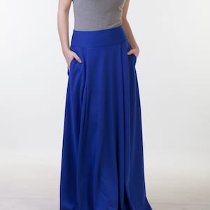 Long blue skirt with pockets Office skirt Long autumn skirt Long winter skirt Jersey skirt Maxi skirt with pockets Floor lenght skirt