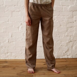 Long linen pants. Straight casual linen pants with pockets. Stretch waist everyday trousers plus size for women - 20+ colors