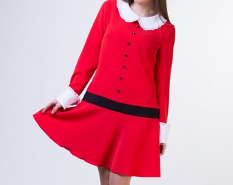 Veruca Salt dress red. Halloween outfit. Girl birthday party costumel measurements)