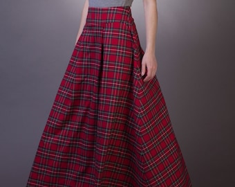 Wool plaid skirt- 3 colors. Long tartan skirt with pockets. Women autumn winter skirt - 39 inches length