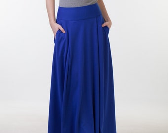 Long blue skirt with pockets Office skirt Long autumn skirt Long winter skirt Jersey skirt Maxi skirt with pockets Floor lenght skirt