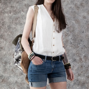 White linen shirt women. Button up women shirt. Casual white shirt pure linen. Organic clothing - 20+ colors