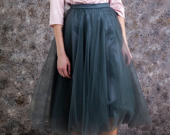 Swamp green tulle skirt. Soft luxury tulle bridesmaid skirt - any length, over 140 colors