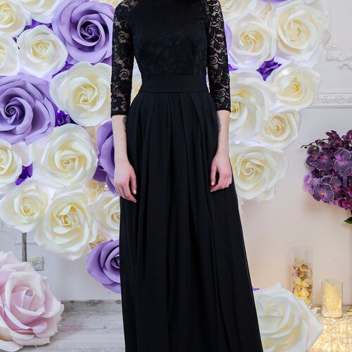 Bridesmaid Dress Black. Long Lace Dress With Sleeves Size US Etsy