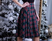 Green plaid skirt knee length clearance