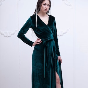 Wrap green velvet dress. Formal velvet dress floor length. Long formal gown women - available in 5 colors