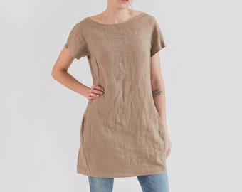 Linen tunic with pockets. Short tunic dress women. Loose linen top long. Womens casual natural clothing plus size - 20+ colors