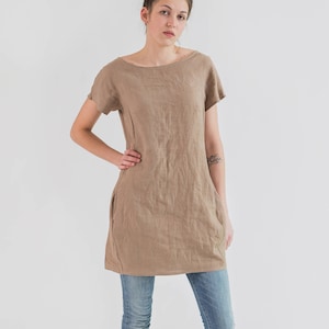 Linen tunic with pockets. Short tunic dress women. Loose linen top long. Womens casual natural clothing plus size - 20+ colors