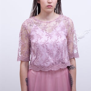 Floral lace top 3/4 sleeves. Luxury lace blouse with festoons. Wedding top - 7 colors