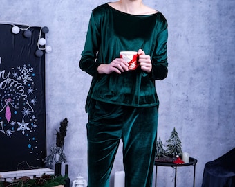 Samt Pyjama Set für Frauen. Samt Hausbekleidung. Samt Hose und Hemd für den Schlaf - 5 Farben