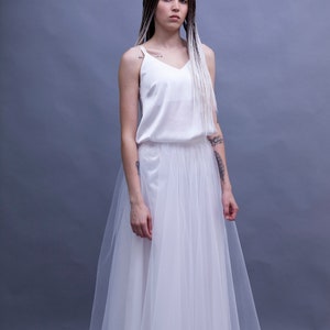 2 piece wedding set - white tulle skirt and silk top. Luxury bridal outfit - any size and length