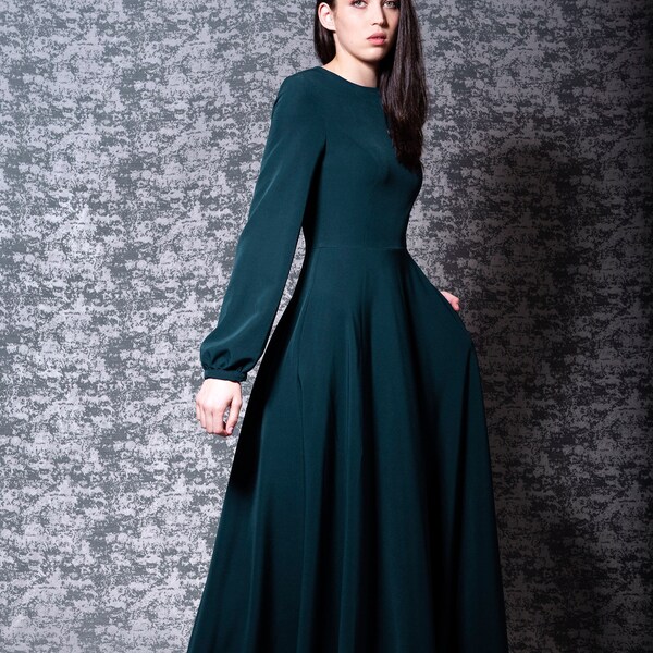 Dark Green Dress - Etsy