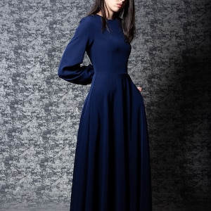 Long navy bue bridesmaid dress with sleeve. Modest navy dress with pockets - available in 50+ colors