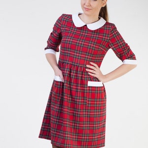 Christmas red plaid dress women Cute womens dress Red tartan dress women Plaid holiday dress women Christmas dress women