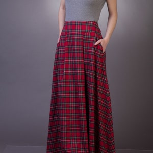 Red plaid skirt with pockets. Long tartan skirt women. Christmas outfit women floor length