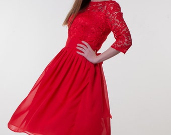 Short Red Dress Lace - Etsy