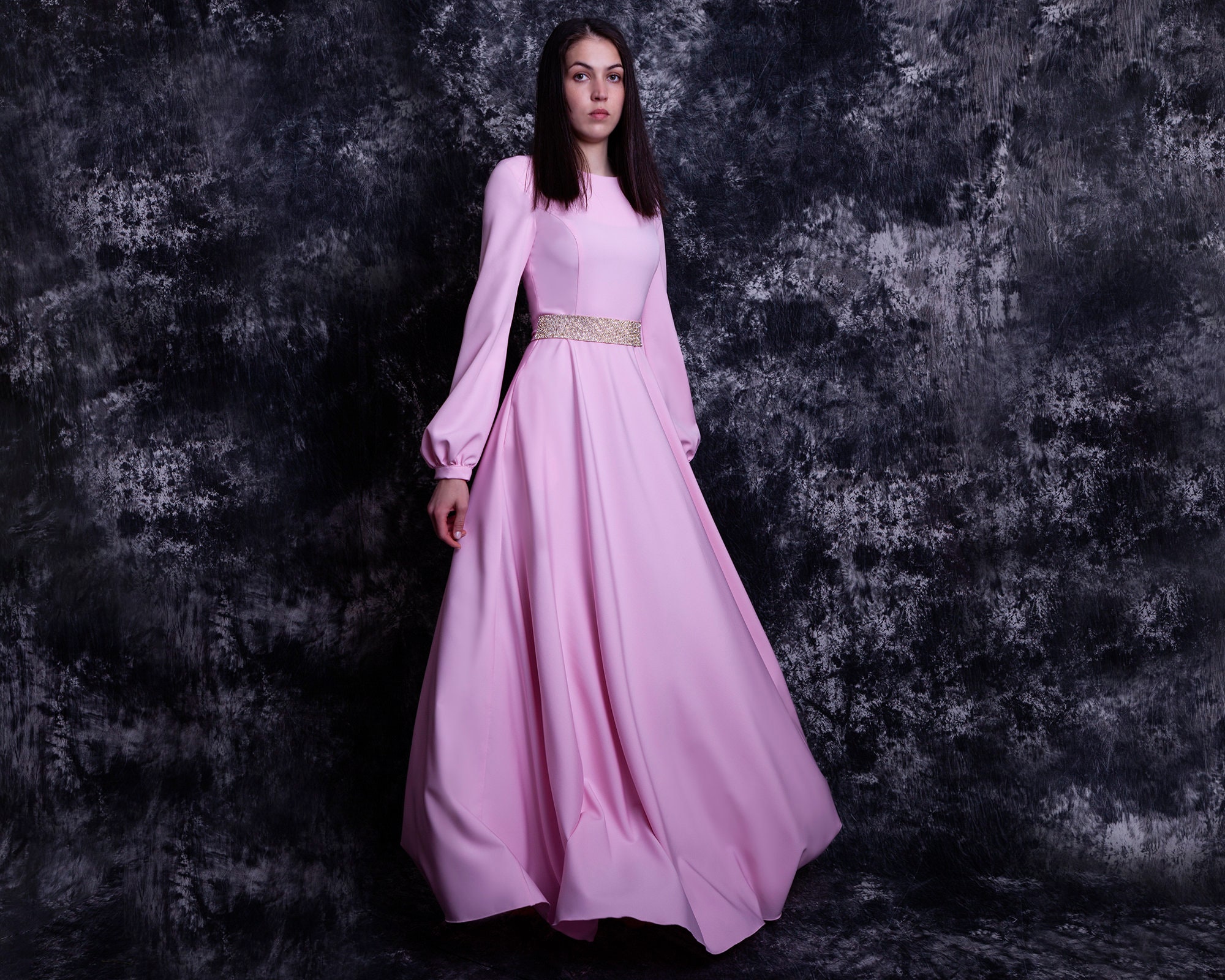 Baby pink floor length dress online