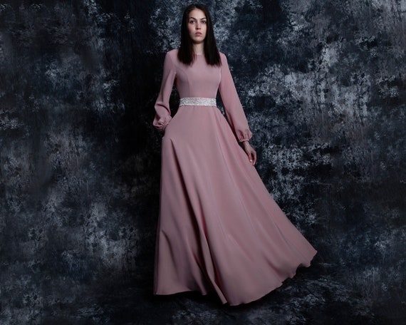 Dusty rose bridesmaid dresses shop long sleeve