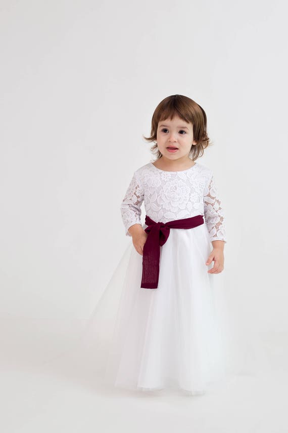 flower girl dresses burgundy sash