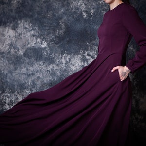 Burgundy bridesmaid dress long with pockets. Floor length modest dress with sleeves - available in 50+ colors