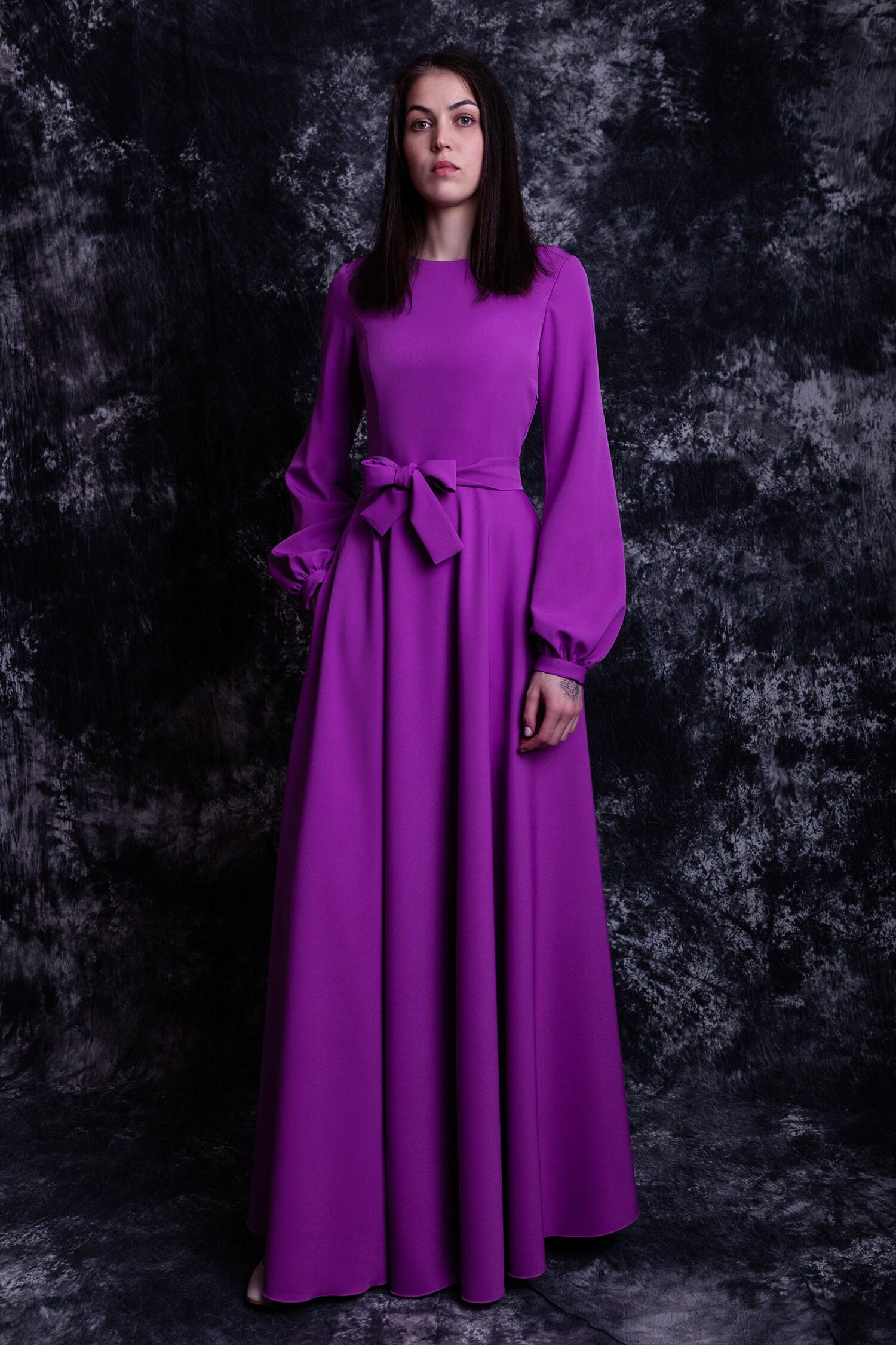 Chic violet special occasion dress. Maxi gala dinner dress with pockets - 35+ colors