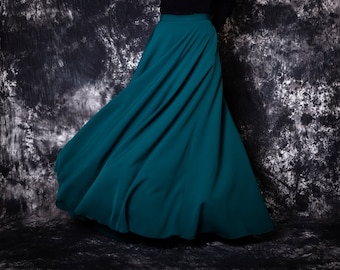 Chic dark green skirt long. Floor length skirt women. Gala dinner skirt maxi