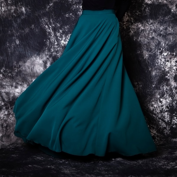 Chic dark green skirt long. Floor length skirt women. Gala dinner skirt maxi