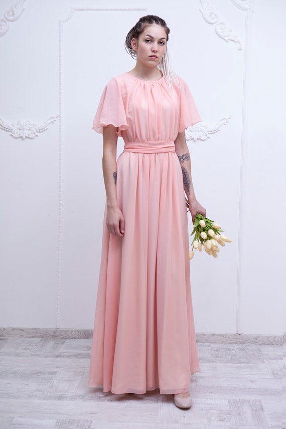 Flutter Sleeve Chiffon Bridesmaid Dress. Greek Style Peach - Etsy