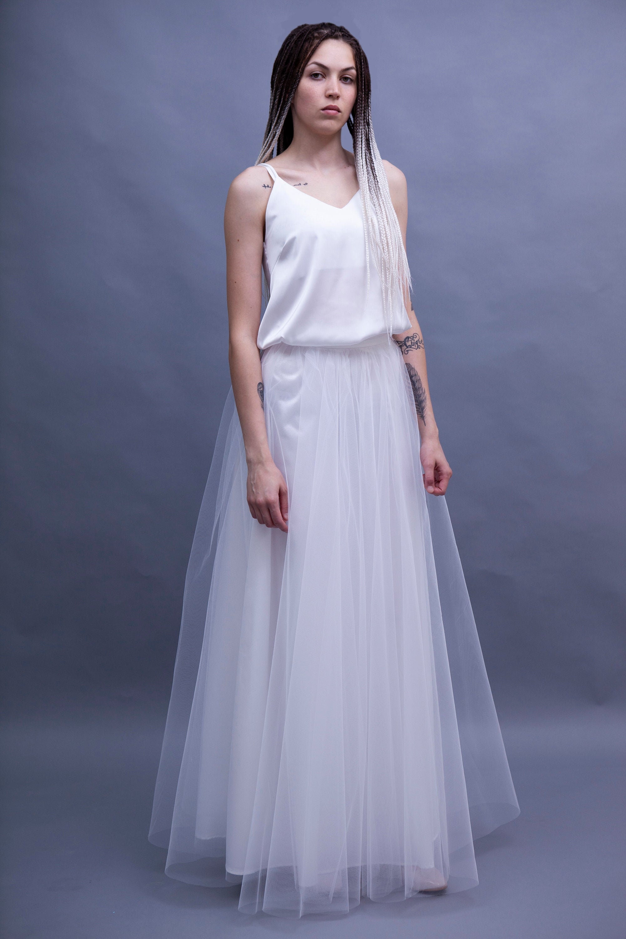 Chic 2 Pieces White Top And Bottom Skirt Tulle Party Dress Birthday Dresses Birthday Outfits main image 0