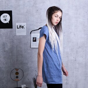 Womens linen tunic with pockets. Short dress women. Loose linen top long. Womens casual natural clothing plus size - 20+ colors
