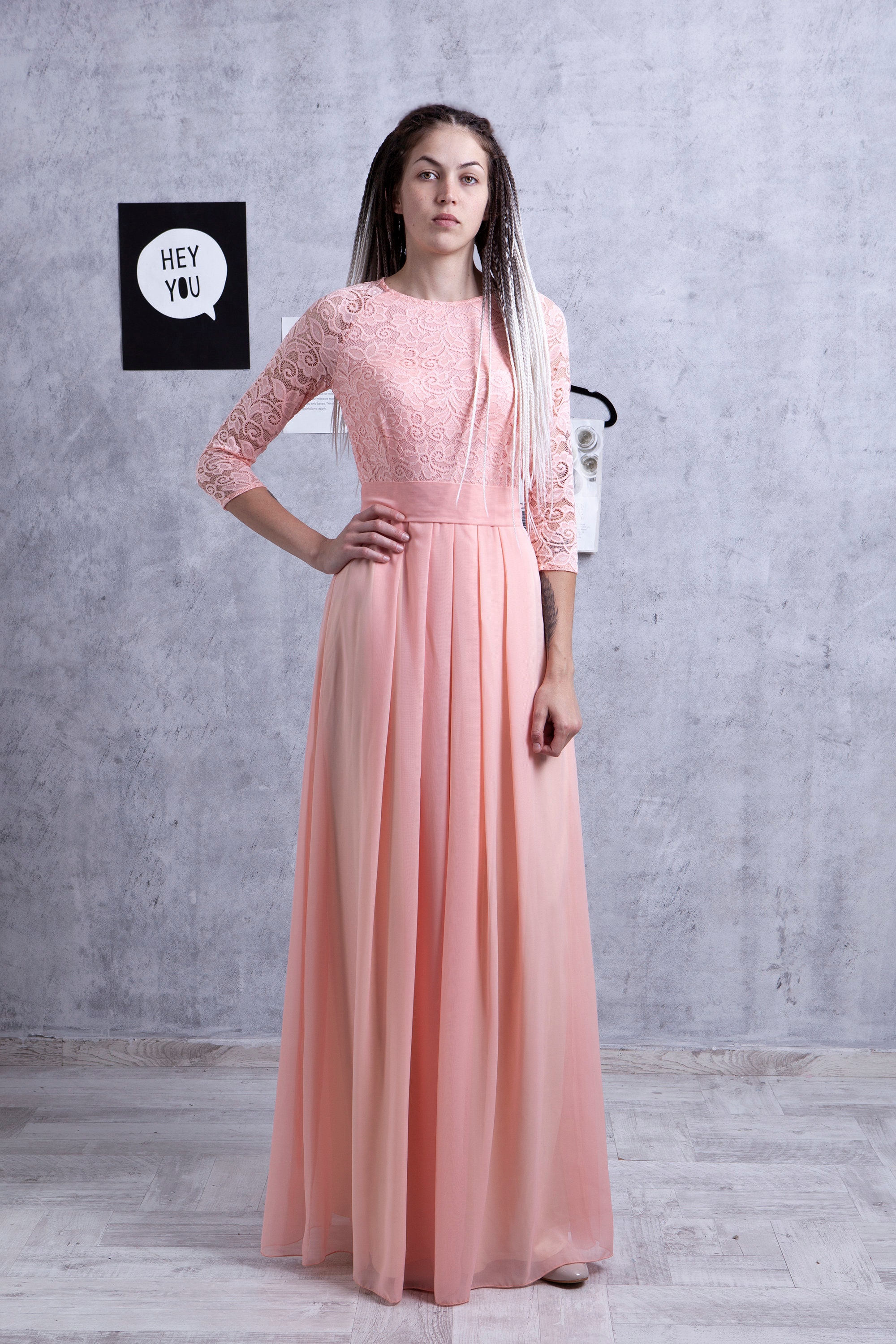 Lace Peach Bridesmaid Dress Long With ...