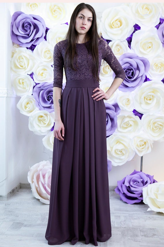 purple bridesmaid dresses with sleeves