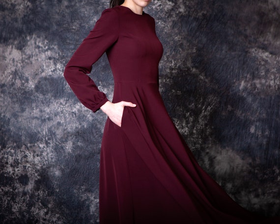 Vestido de dama de honor de vino tinto con bolsillos. Vestido - Etsy México Vestido de dama de honor de vino tinto con bolsillos. Vestido - Etsy México