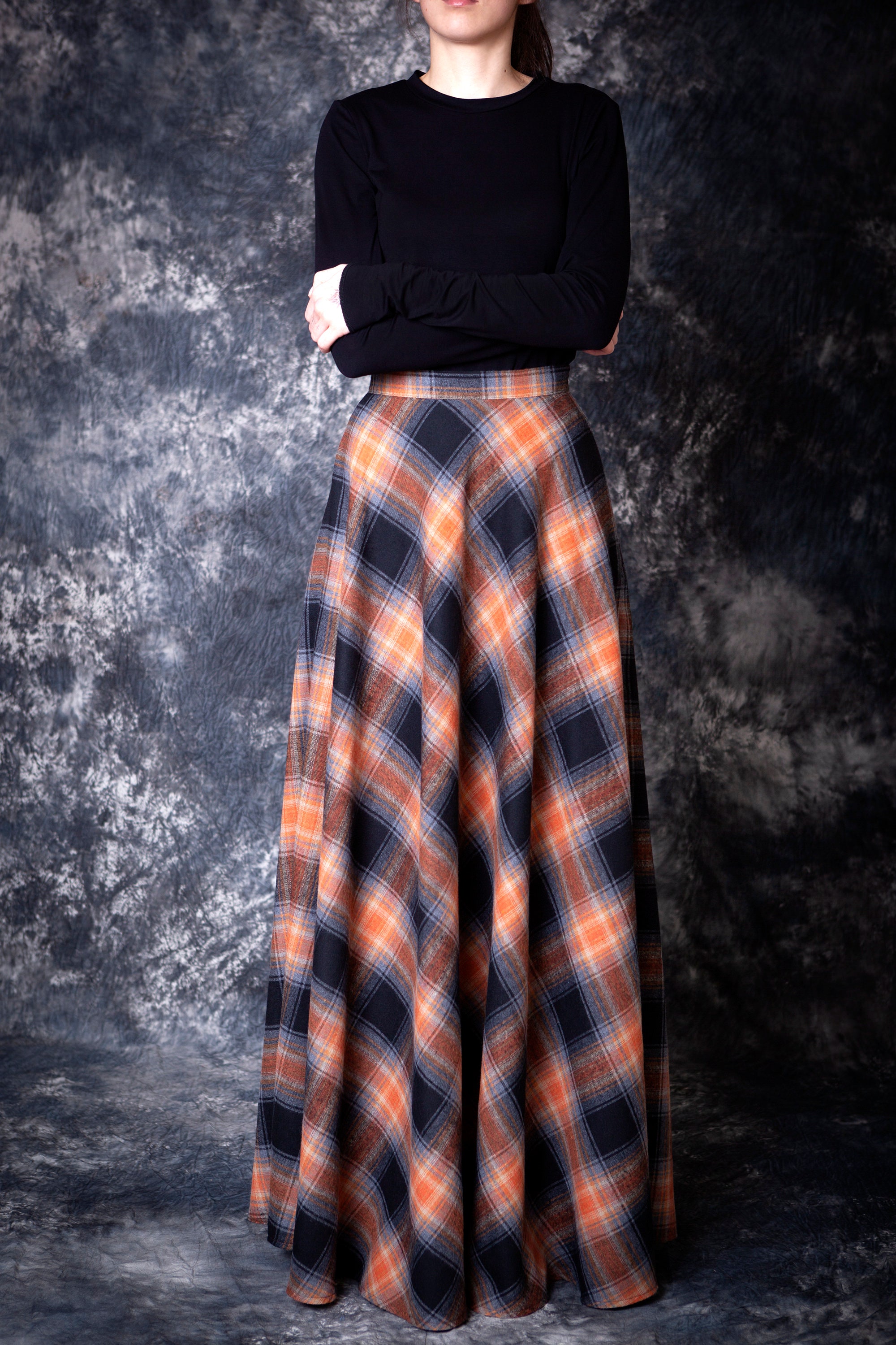 Orange Plaid Tartan Women's Skirt