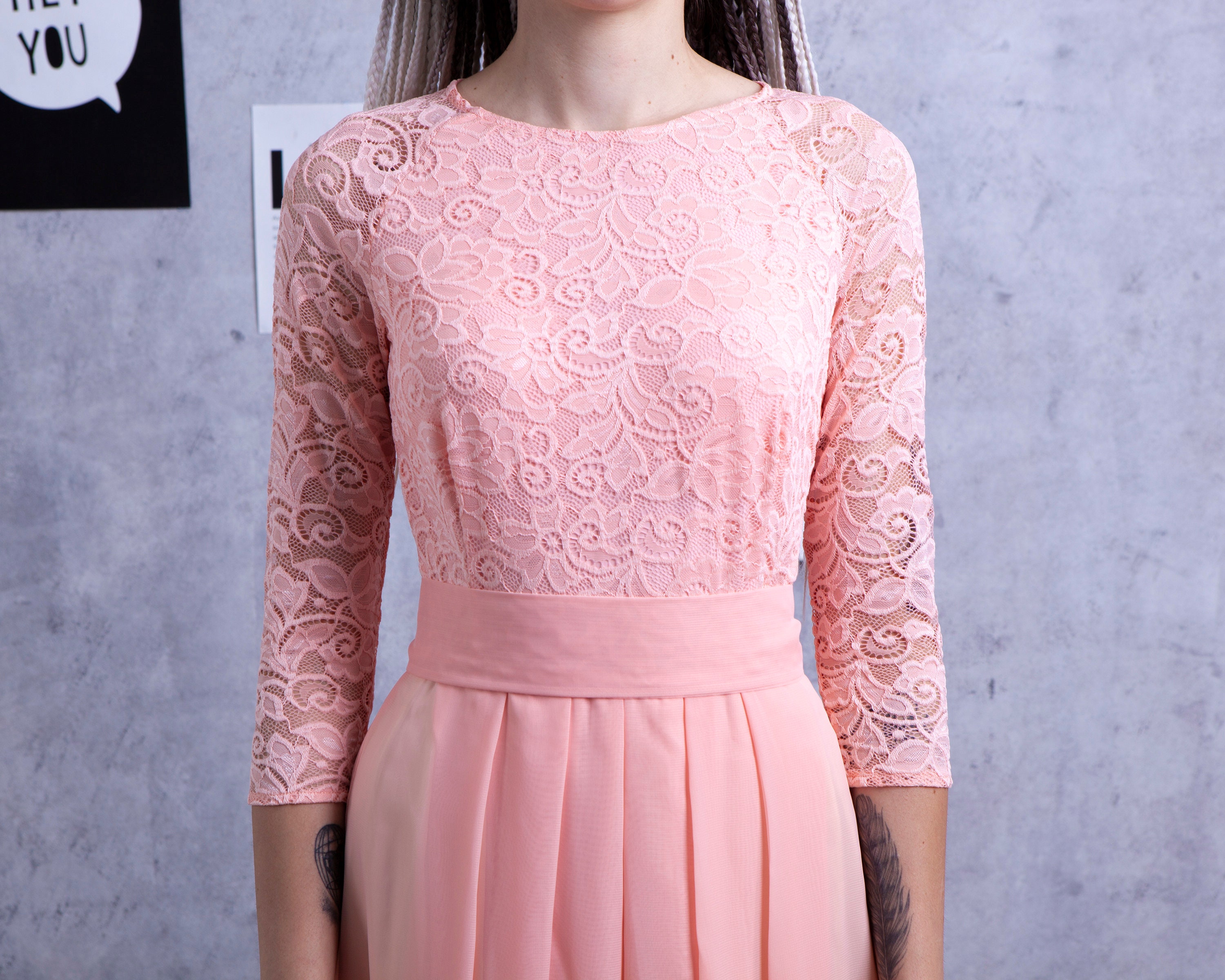 Lace peach cheap bridesmaid dresses