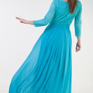 Turquoise Bridesmaid Dress. Long Modest Dress With Sleeves. - Etsy