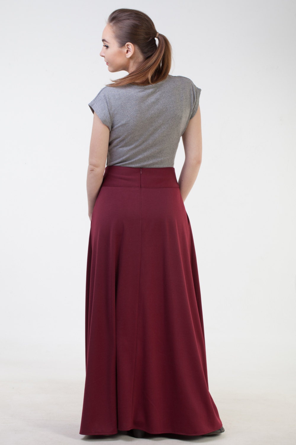 Burgundy Cable Knit Long Skirt Set