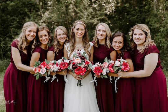 burgundy short bridesmaid dresses