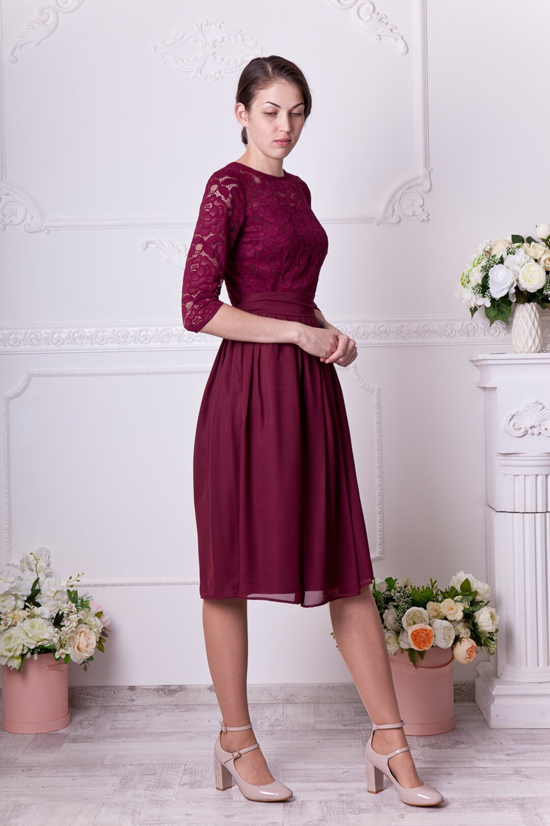 maroon cocktail dress