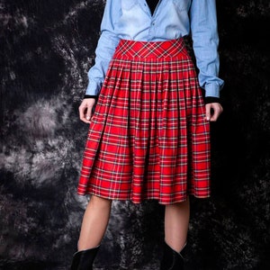 Red Plaid Pleated Skirt Midi. Red Tartan Skirt With Pockets Knee Length ...