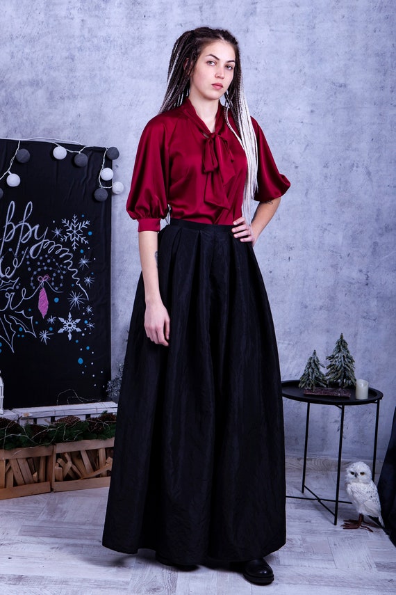 Long Taffeta Skirt. Pleated Taffeta Skirt With Pockets. Floor - Etsy