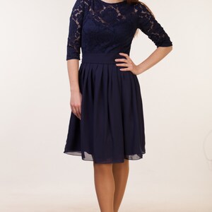 NEW LACE 2 PHOTO Short Navy Blue Dress With Sleeves. Navy - Etsy