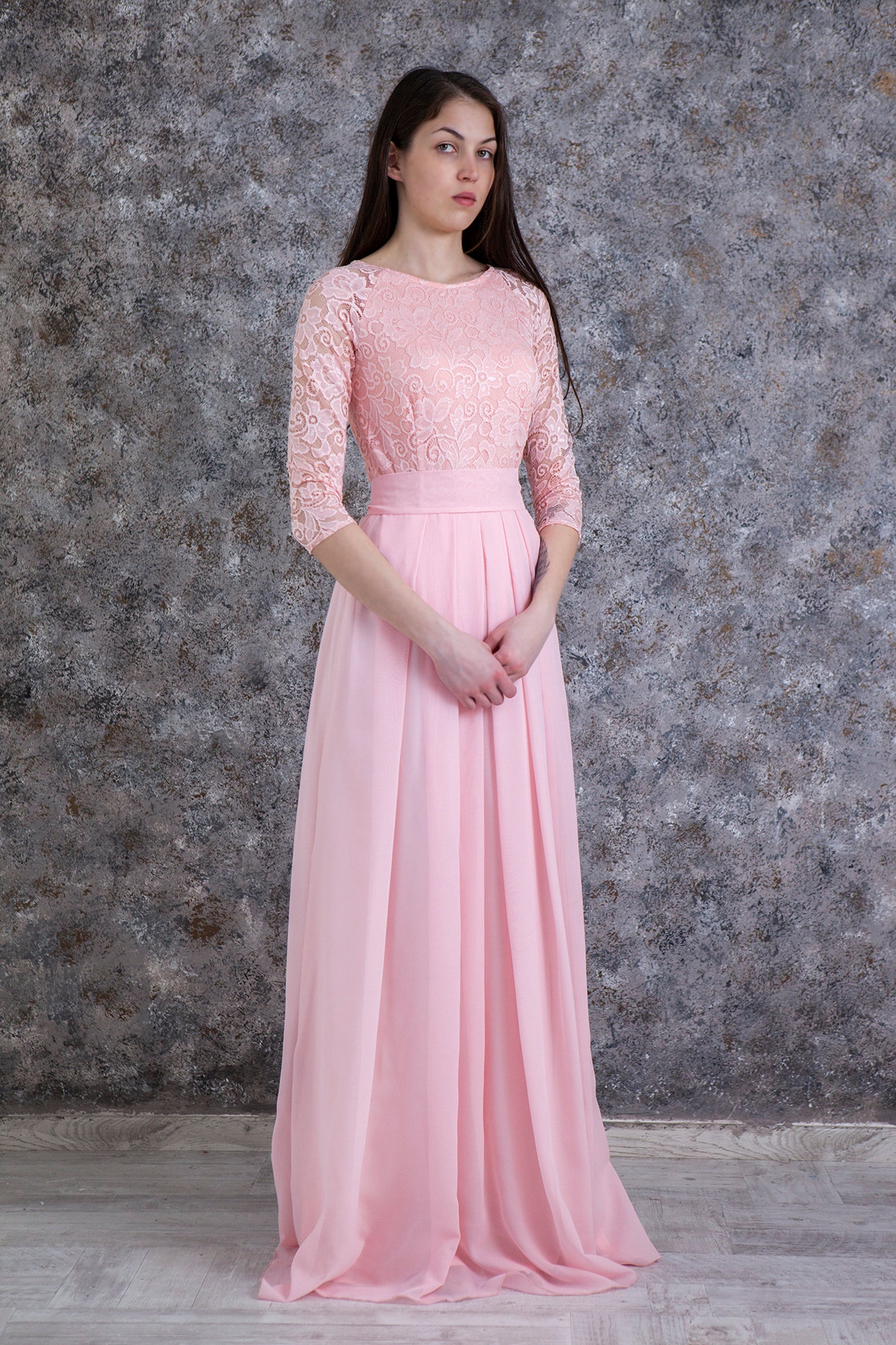 Blush Pink Bridesmaid Dress Long. Modest Wedding Dress With | Etsy