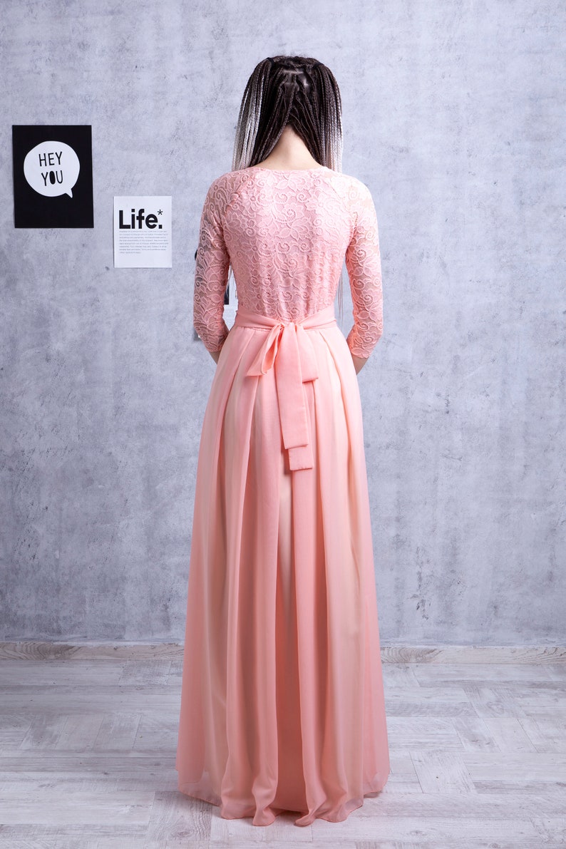 Peach Straps Ruffled High-Low Bridesmaid Dress