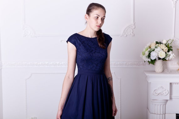 navy cap sleeve bridesmaid dress