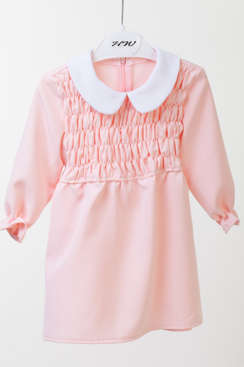Cute pink dress with white collar. Eleven girl dress. Girls Etsy
