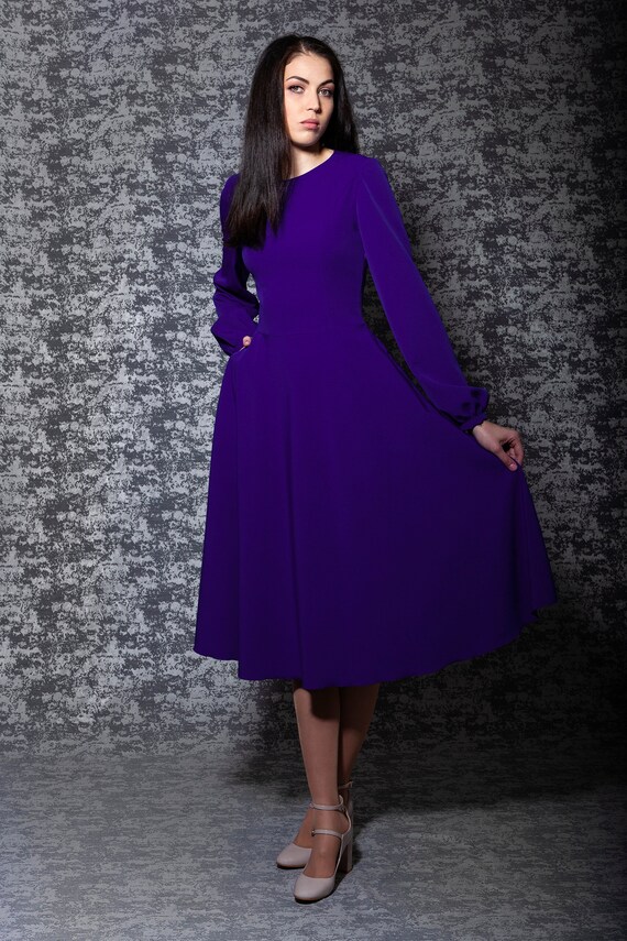 Vestido Midi Estampado Floral Allegra K Otón Abajo De Solapa Vintage Para Mujeres Púrpura L | En Línea