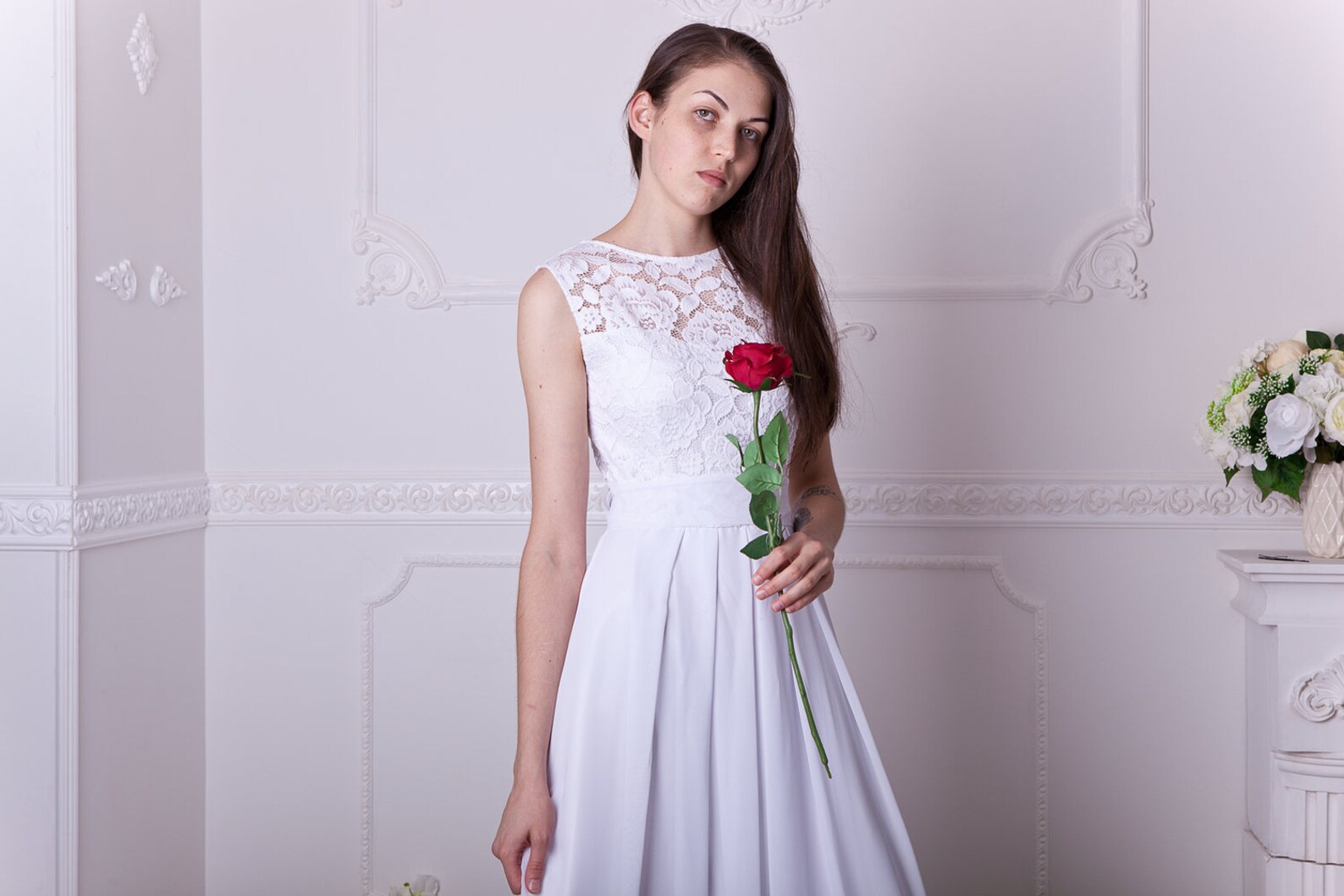 White Lace Wedding Dress Under 100. Inexpensive Long Floral - Etsy